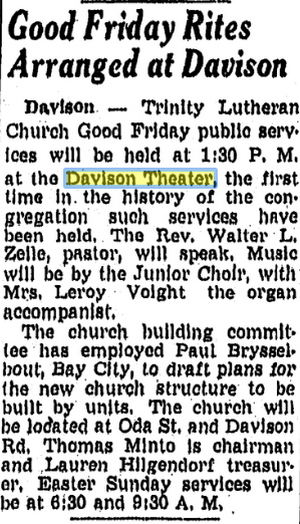 Davison Theatre - Theater Hosts Worship Services April 1949